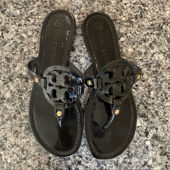Tory Burch Miller Sandals Black Patent Leather - Picture 3 of 7
